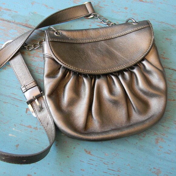 Vintage Maud Frizon PARIS BRONZE/GOLD PLEATED SMALL LEATHER SHOULDER BAG - Picture 1 of 9